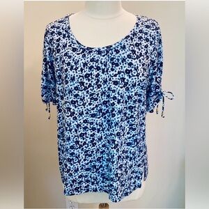 MICHAEL Michael Kors Blue White Ditsy Floral Short Sleeve Casual Top Size L